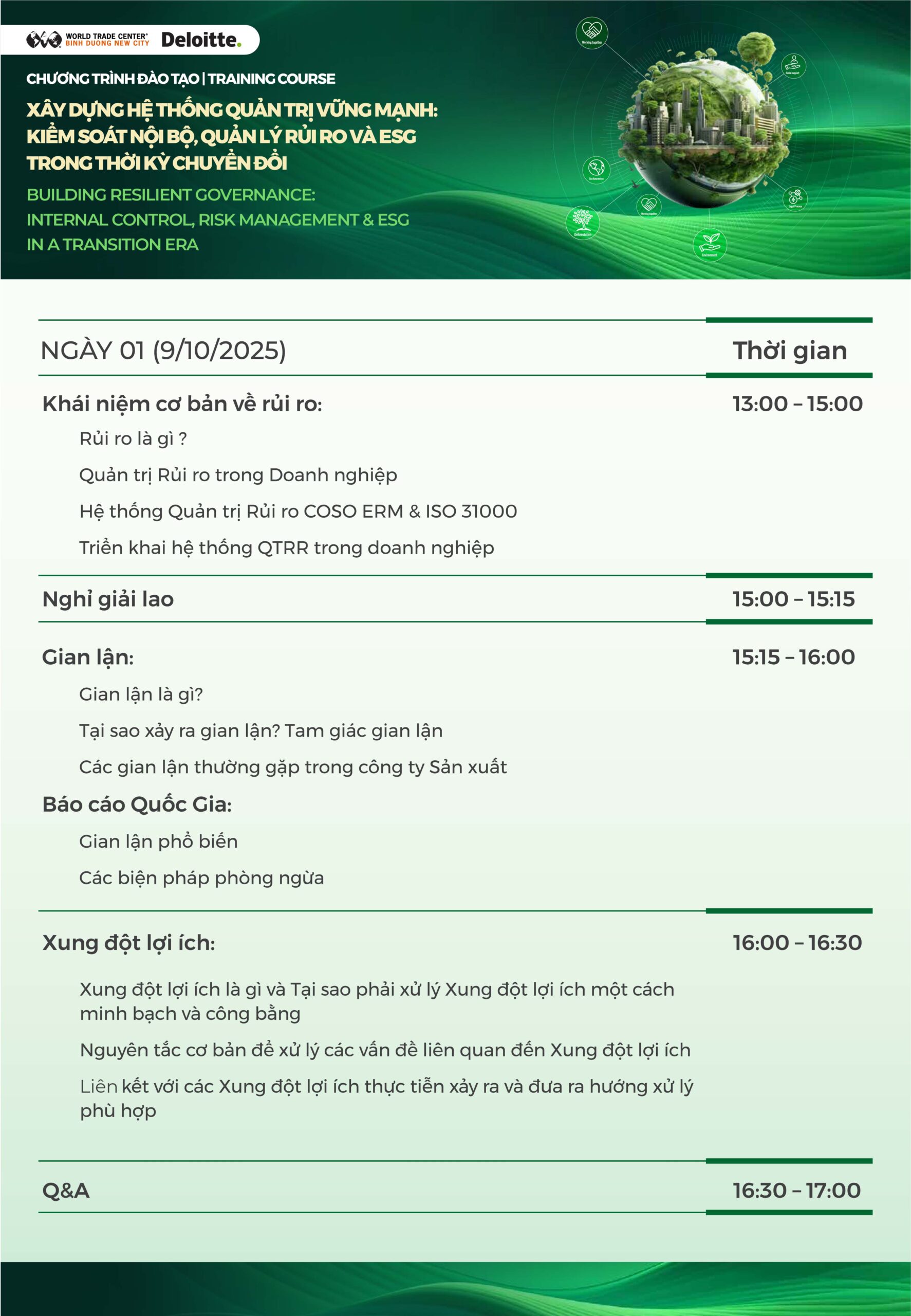 Agenda Chương trình đào tạo Deloitte 2025 tại WTC Bình Dương.