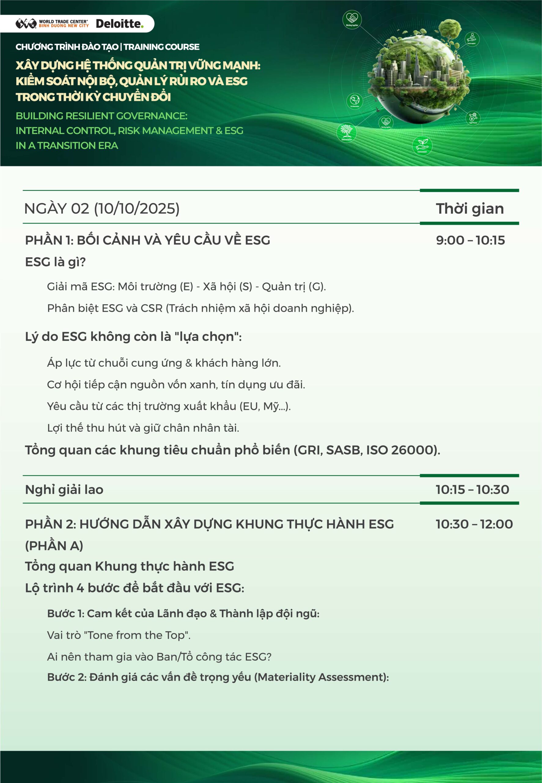 Agenda Chương trình đào tạo Deloitte 2025 tại WTC Bình Dương.