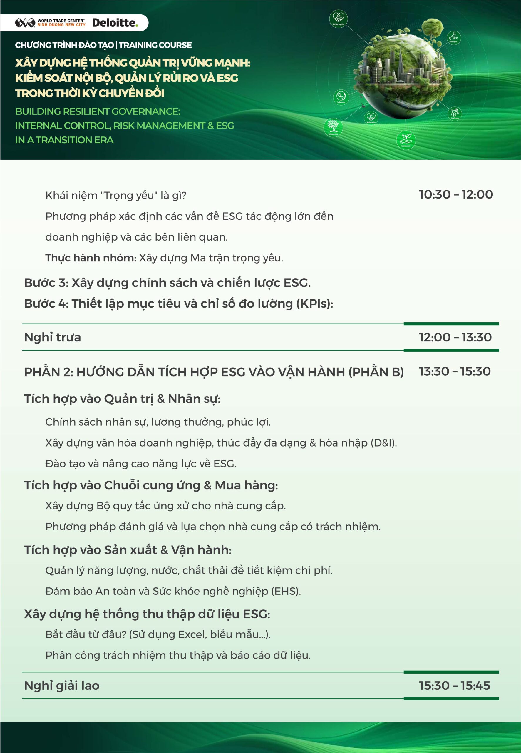 Agenda Chương trình đào tạo Deloitte 2025 tại WTC Bình Dương.