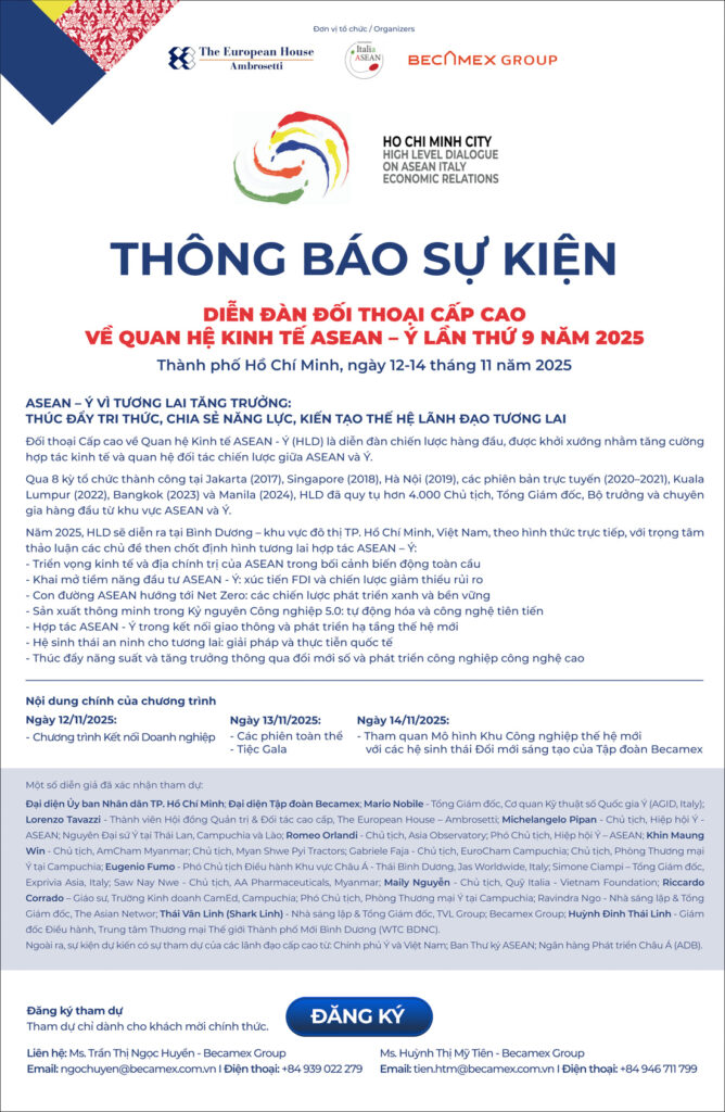 Thông tin sự kiện Diễn đàn đối thoại cấp cao về Quan hệ kinh tế ASEAN - ITALIA lần thứ 9 năm 2025
