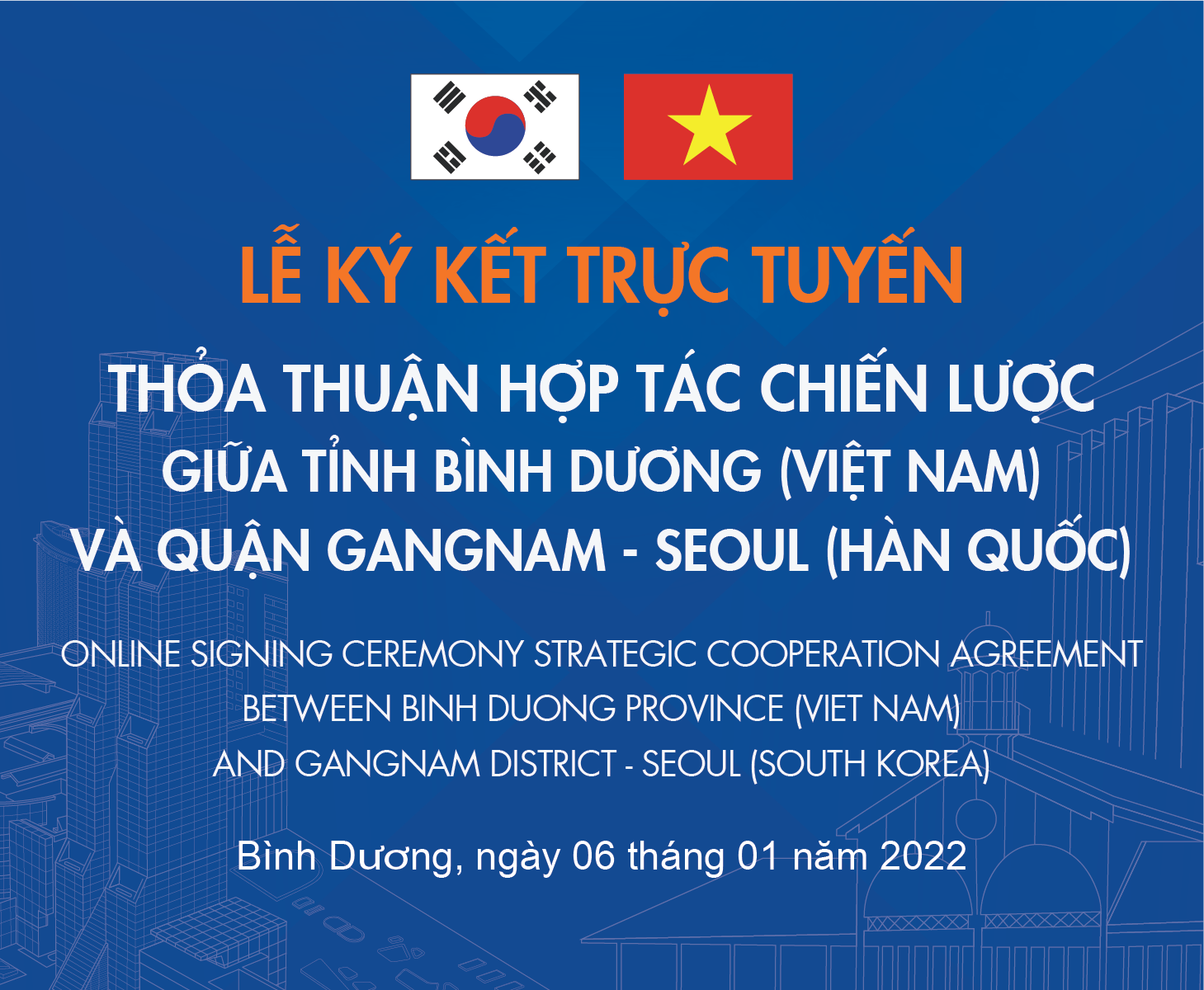LỄ KÝ KẾT TRỰC TUYẾN – THOẢ THUẬN HỢP TÁC CHIẾN LƯỢC GIỮA TỈNH BÌNH DƯƠNG (VIỆT NAM) VÀ QUẬN GANGNAM – SEOUL (HÀN QUỐC)