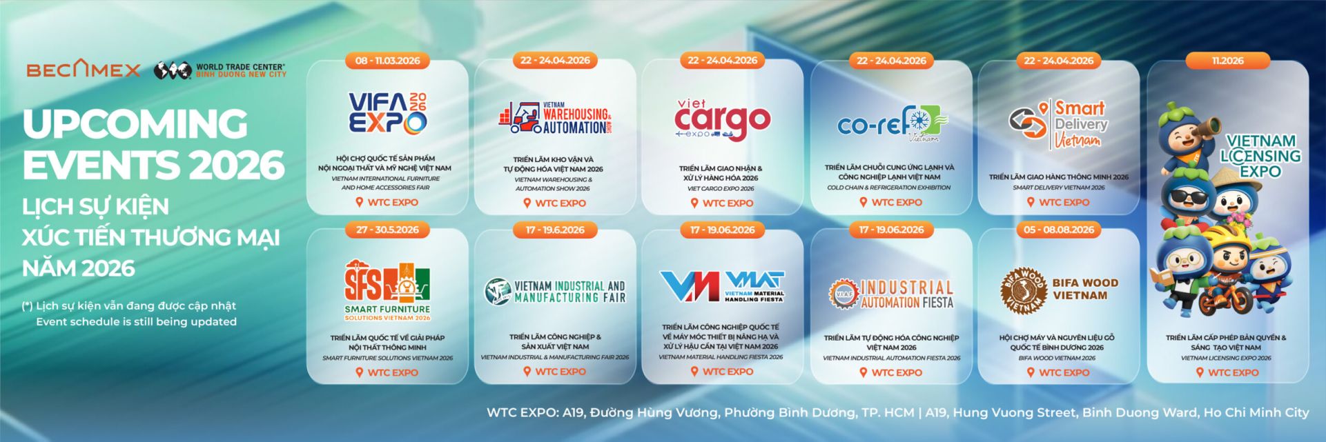 Lịch sự kiện WTC Binh Duong 2026